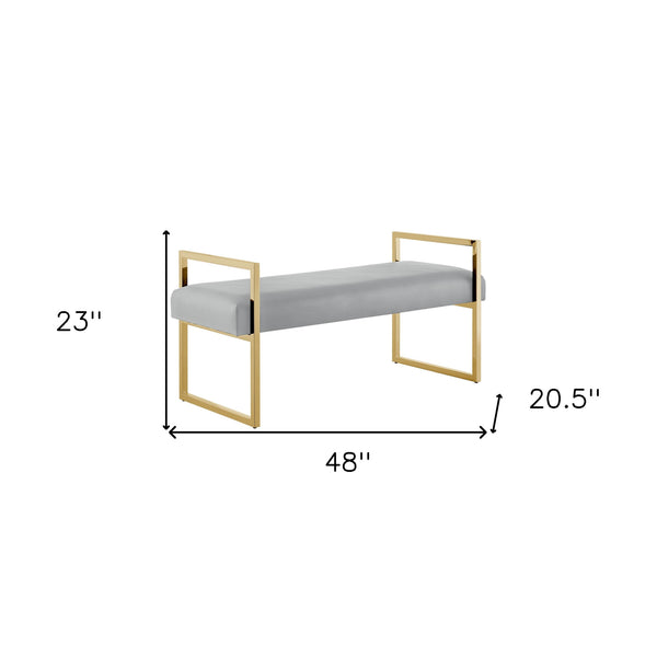 Homeroots 48" Gray And Gold Faux Leather Upholstered Bench Grey,Gold,Pu Leather Plywood 530653