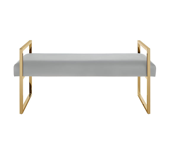 Homeroots 48" Gray And Gold Faux Leather Upholstered Bench Grey,Gold,Pu Leather Plywood 530653