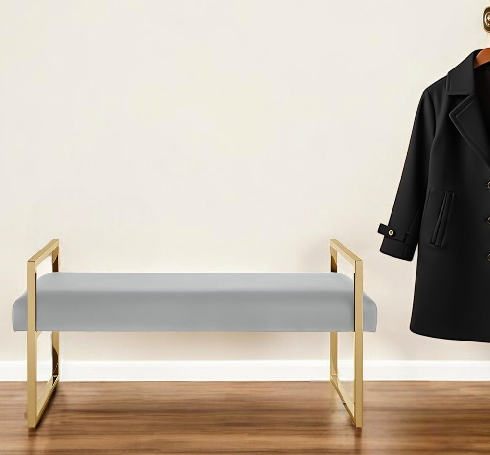 Homeroots 48" Gray And Gold Faux Leather Upholstered Bench Grey,Gold,Pu Leather Plywood 530653