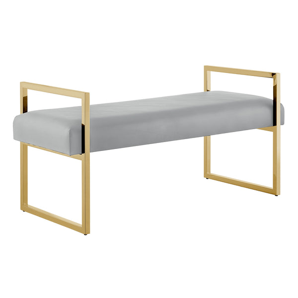 Homeroots 48" Gray And Gold Faux Leather Upholstered Bench Grey,Gold,Pu Leather Plywood 530653