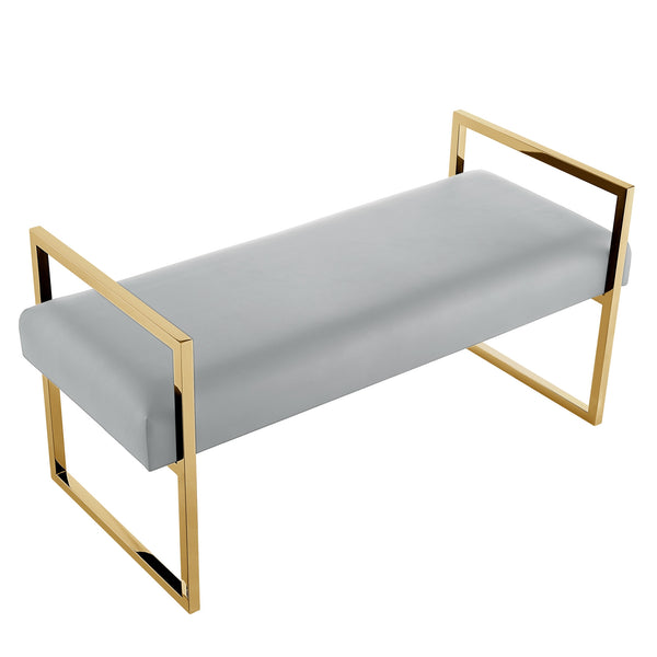 Homeroots 48" Gray And Gold Faux Leather Upholstered Bench Grey,Gold,Pu Leather Plywood 530653