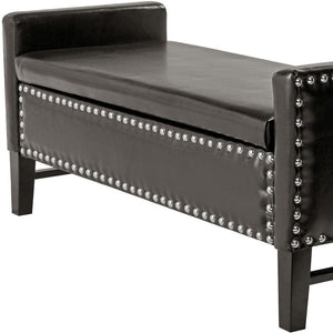 Homeroots 50" Espresso Upholstered Pu Leather Bench With Flip Top Espresso Velvet 530654