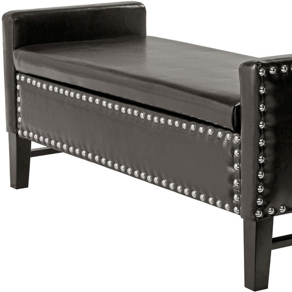 Homeroots 50" Espresso Upholstered Pu Leather Bench With Flip Top Espresso Velvet 530654