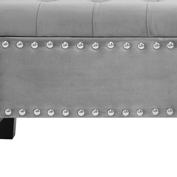 Homeroots 50" Light Gray And Black Upholstered Velvet Bench With Flip Top Light Grey,Velvet Velvet 530655