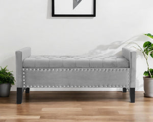 Homeroots 50" Light Gray And Black Upholstered Velvet Bench With Flip Top Light Grey,Velvet Velvet 530655