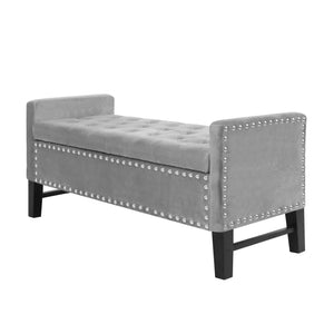 Homeroots 50" Light Gray And Black Upholstered Velvet Bench With Flip Top Light Grey,Velvet Velvet 530655