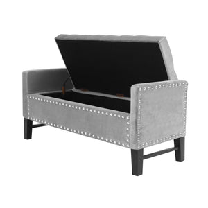 Homeroots 50" Light Gray And Black Upholstered Velvet Bench With Flip Top Light Grey,Velvet Velvet 530655