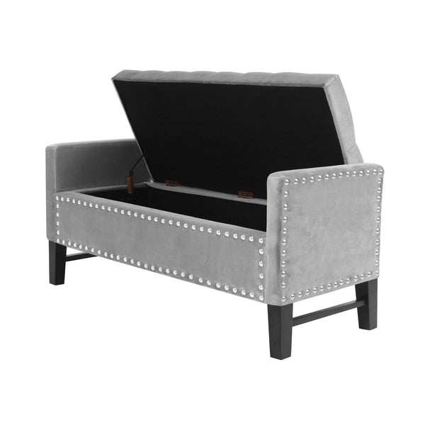 Homeroots 50" Light Gray And Black Upholstered Velvet Bench With Flip Top Light Grey,Velvet Velvet 530655