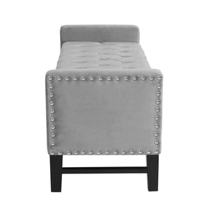 Homeroots 50" Light Gray And Black Upholstered Velvet Bench With Flip Top Light Grey,Velvet Velvet 530655