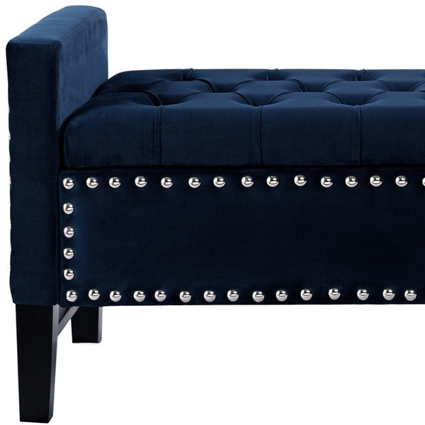 Homeroots 50" Navy Blue And Black Upholstered Velvet Bench With Flip Top Navy,Velvet Velvet 530656