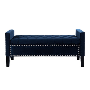 Homeroots 50" Navy Blue And Black Upholstered Velvet Bench With Flip Top Navy,Velvet Velvet 530656