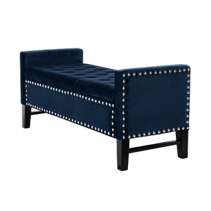 Homeroots 50" Navy Blue And Black Upholstered Velvet Bench With Flip Top Navy,Velvet Velvet 530656