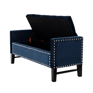 Homeroots 50" Navy Blue And Black Upholstered Velvet Bench With Flip Top Navy,Velvet Velvet 530656