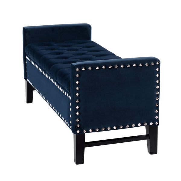 Homeroots 50" Navy Blue And Black Upholstered Velvet Bench With Flip Top Navy,Velvet Velvet 530656