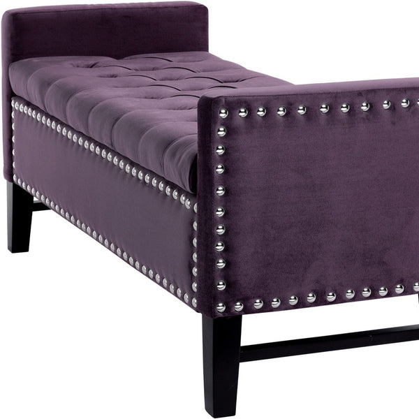Homeroots 50" Plum And Black Upholstered Velvet Bench With Flip Top Plum,Velvet Linen 530657
