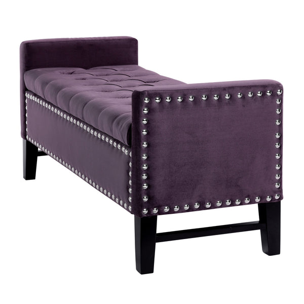Homeroots 50" Plum And Black Upholstered Velvet Bench With Flip Top Plum,Velvet Linen 530657