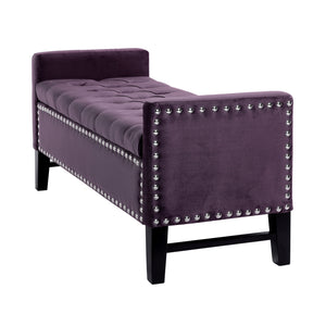 Homeroots 50" Plum And Black Upholstered Velvet Bench With Flip Top Plum,Velvet Linen 530657