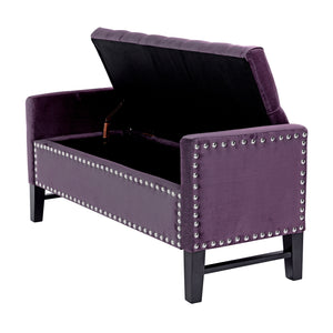Homeroots 50" Plum And Black Upholstered Velvet Bench With Flip Top Plum,Velvet Linen 530657