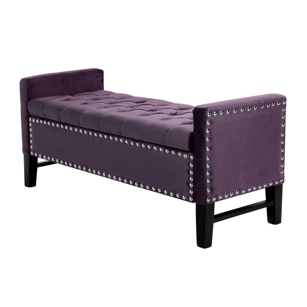 Homeroots 50" Plum And Black Upholstered Velvet Bench With Flip Top Plum,Velvet Linen 530657
