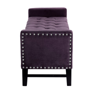 Homeroots 50" Plum And Black Upholstered Velvet Bench With Flip Top Plum,Velvet Linen 530657