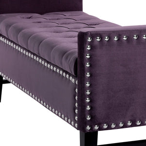 Homeroots 50" Plum And Black Upholstered Velvet Bench With Flip Top Plum,Velvet Linen 530657