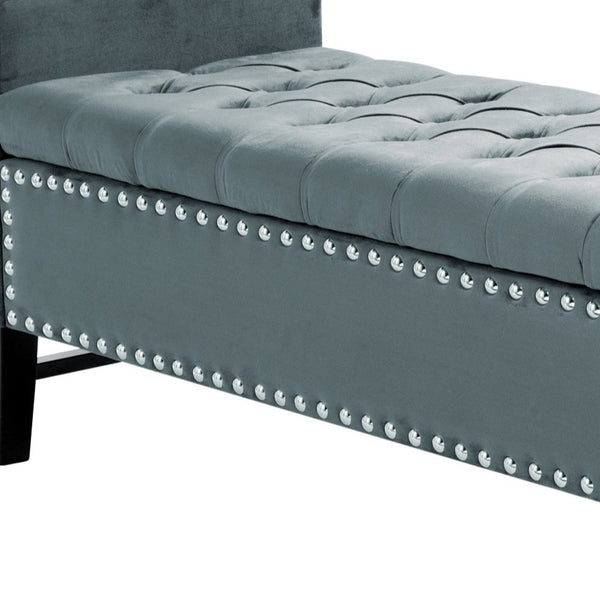Homeroots 20" Slate Blue Upholstered Velvet Bench With Shoe Storage Slate Blue,Velvet Plywood 530658