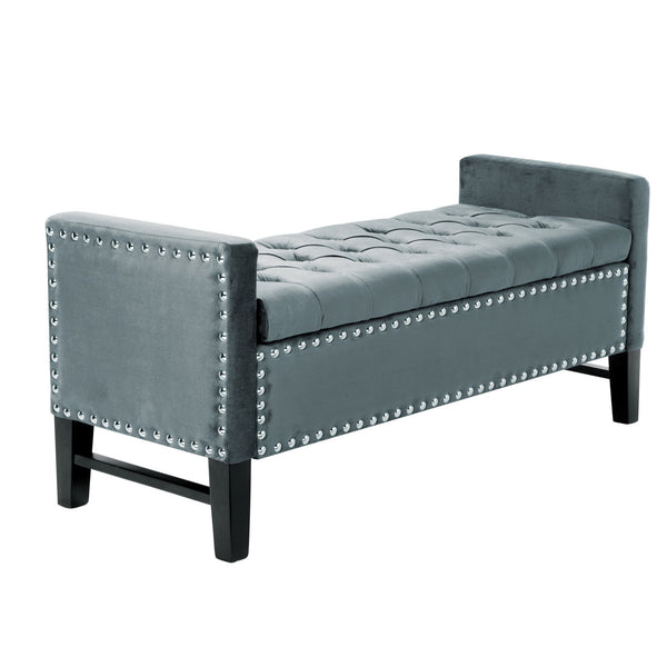 Homeroots 20" Slate Blue Upholstered Velvet Bench With Shoe Storage Slate Blue,Velvet Plywood 530658
