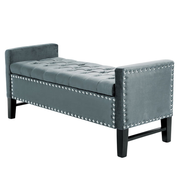 Homeroots 20" Slate Blue Upholstered Velvet Bench With Shoe Storage Slate Blue,Velvet Plywood 530658