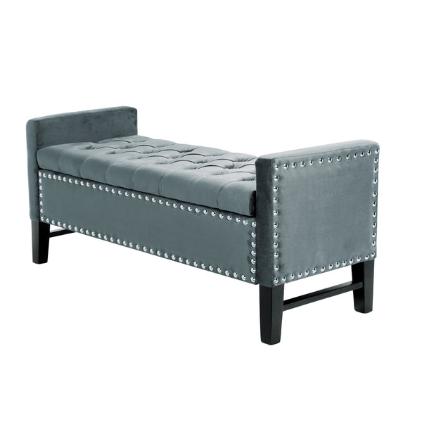 Homeroots 20" Slate Blue Upholstered Velvet Bench With Shoe Storage Slate Blue,Velvet Plywood 530658