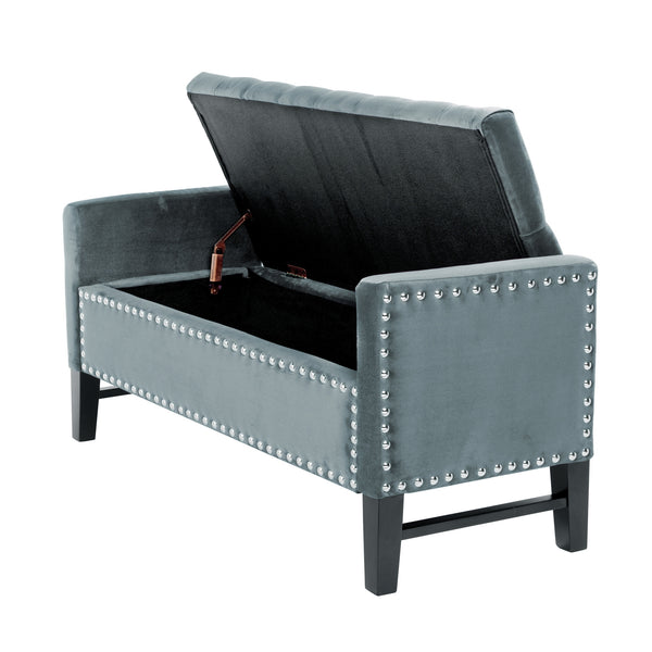 Homeroots 20" Slate Blue Upholstered Velvet Bench With Shoe Storage Slate Blue,Velvet Plywood 530658
