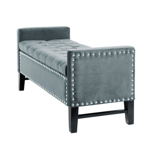 Homeroots 20" Slate Blue Upholstered Velvet Bench With Shoe Storage Slate Blue,Velvet Plywood 530658