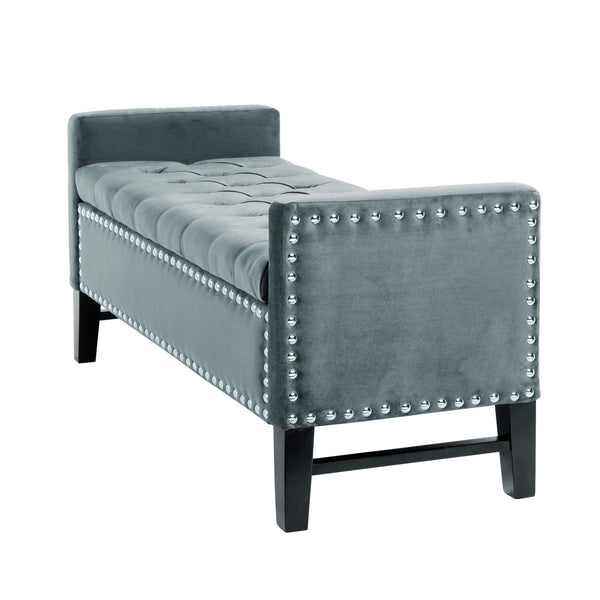 Homeroots 20" Slate Blue Upholstered Velvet Bench With Shoe Storage Slate Blue,Velvet Plywood 530658