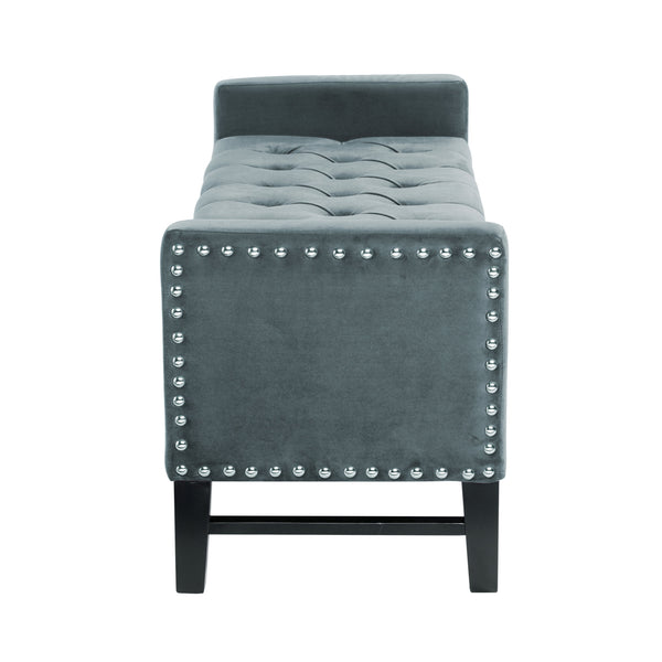 Homeroots 20" Slate Blue Upholstered Velvet Bench With Shoe Storage Slate Blue,Velvet Plywood 530658