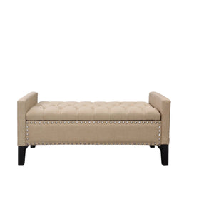 Homeroots 50" Beige And Black Upholstered Linen Bench With Flip Top Beige,Linen Velvet 530659