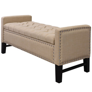 Homeroots 50" Beige And Black Upholstered Linen Bench With Flip Top Beige,Linen Velvet 530659