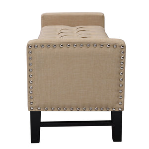 Homeroots 50" Beige And Black Upholstered Linen Bench With Flip Top Beige,Linen Velvet 530659