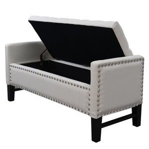 Homeroots 50" Cream And Black Tufted Linen Upholstered Storage Bench With Flip Top Cream White,Linen Plywood 530660