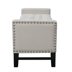Homeroots 50" Cream And Black Tufted Linen Upholstered Storage Bench With Flip Top Cream White,Linen Plywood 530660