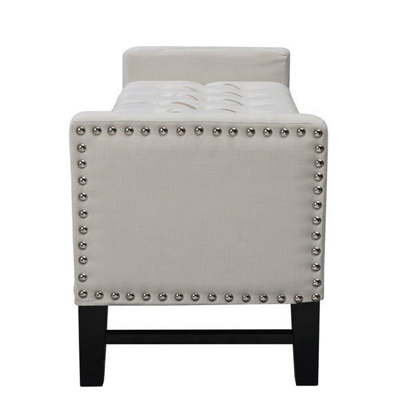 Homeroots 50" Cream And Black Tufted Linen Upholstered Storage Bench With Flip Top Cream White,Linen Plywood 530660