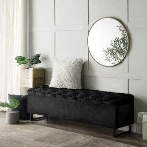 HomeRoots 16" Black Velvet Storage Bench with Flip Top - Stylish Seating & Hidden Organization for Any Space 530661