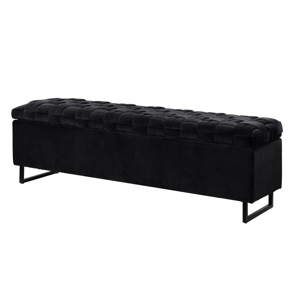 HomeRoots 16" Black Velvet Storage Bench with Flip Top - Stylish Seating & Hidden Organization for Any Space 530661
