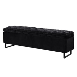 HomeRoots 16" Black Velvet Storage Bench with Flip Top - Stylish Seating & Hidden Organization for Any Space 530661