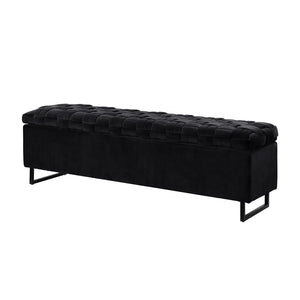 HomeRoots 16" Black Velvet Storage Bench with Flip Top - Stylish Seating & Hidden Organization for Any Space 530661