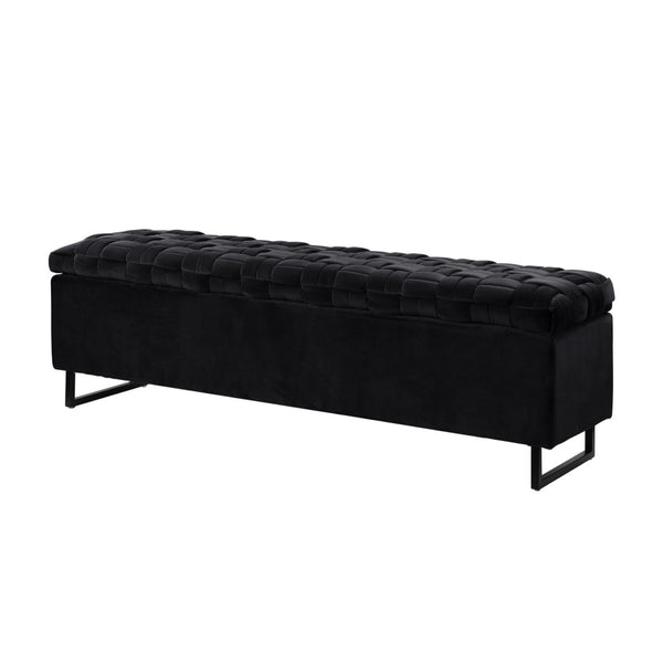 HomeRoots 16" Black Velvet Storage Bench with Flip Top - Stylish Seating & Hidden Organization for Any Space 530661