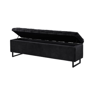HomeRoots 16" Black Velvet Storage Bench with Flip Top - Stylish Seating & Hidden Organization for Any Space 530661