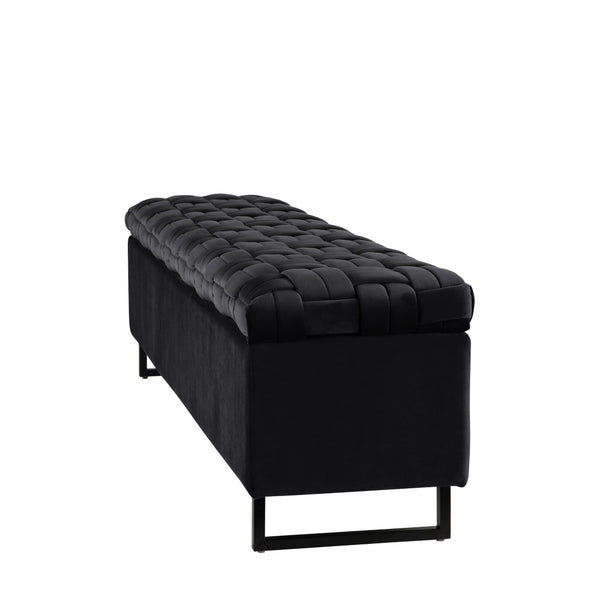 HomeRoots 16" Black Velvet Storage Bench with Flip Top - Stylish Seating & Hidden Organization for Any Space 530661