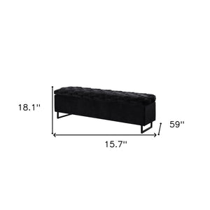 HomeRoots 16" Black Velvet Storage Bench with Flip Top - Stylish Seating & Hidden Organization for Any Space 530661