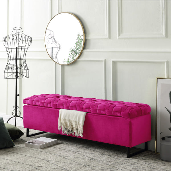 Homeroots 16" Fuchsia Upholstered Velvet Bench With Flip Top Fuchsia Velvet 530662