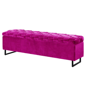 Homeroots 16" Fuchsia Upholstered Velvet Bench With Flip Top Fuchsia Velvet 530662