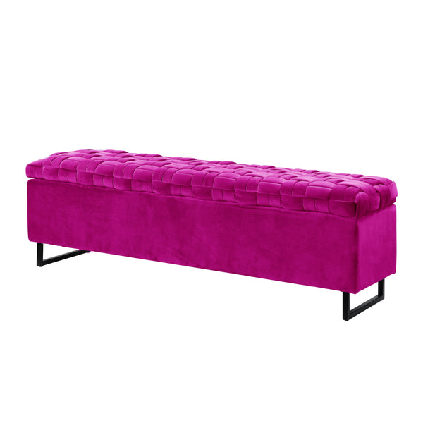 Homeroots 16" Fuchsia Upholstered Velvet Bench With Flip Top Fuchsia Velvet 530662
